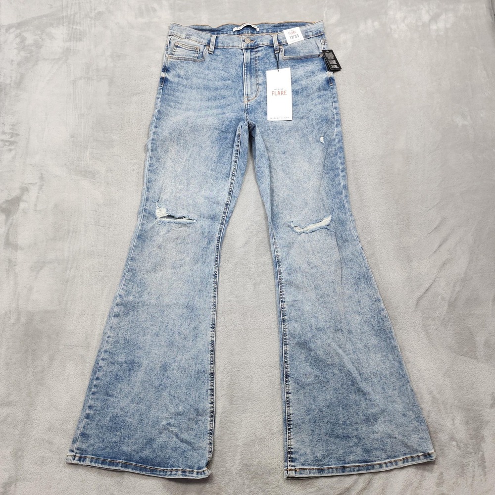 NEW Celebrity Pink Jeans Womens 17/33 Juniors Blue High Rise Flare Distressed